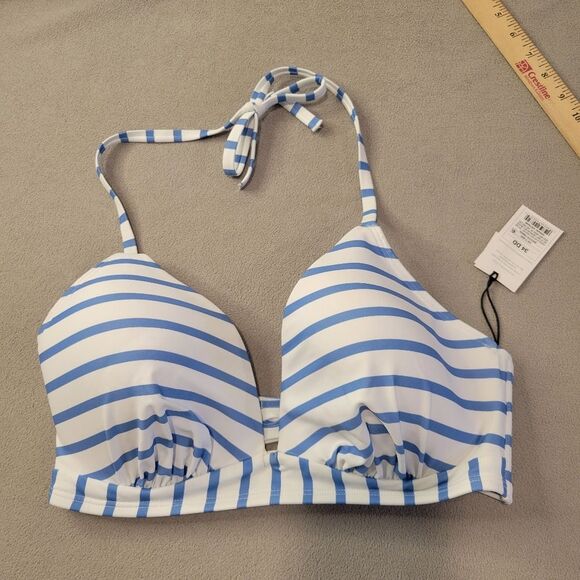 Shade & Shore Striped Blue and White Bikini Top Bra Size 34DD - Picture 1 of 5